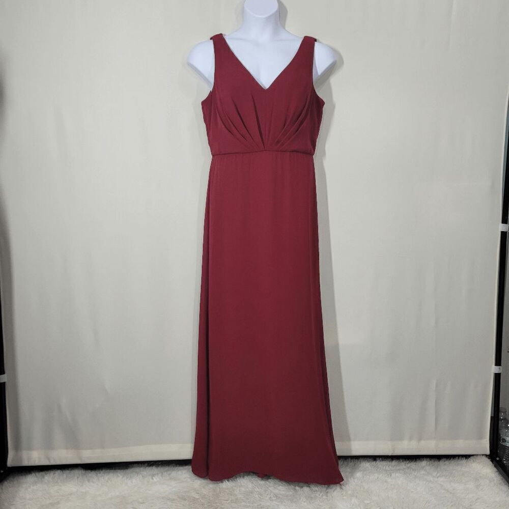 Jenny Packham Burgundy Sleeveless Cowl Back Maxi Trumpet Bridesmaid Dress Sz 14